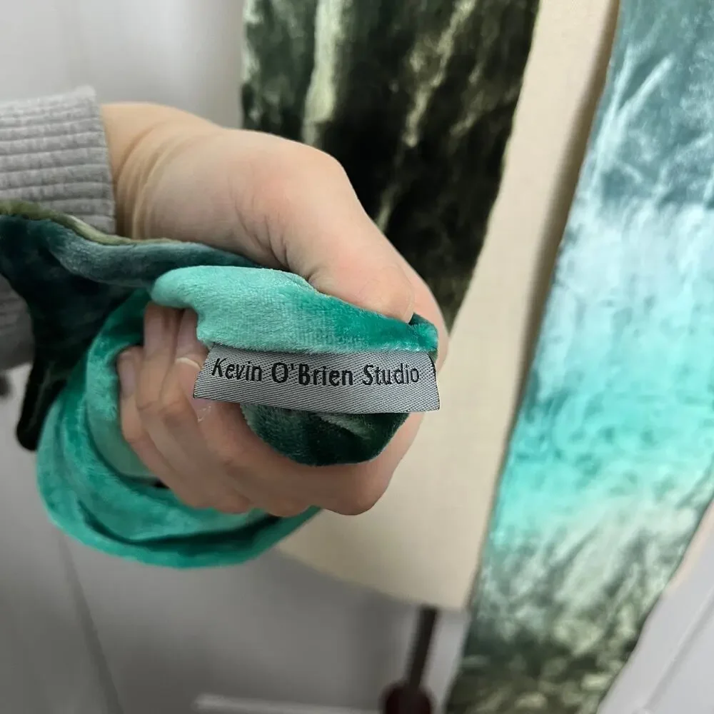 Kevin O'Brien Studio Double Sided Scarf Ombre Velvet Green Silk Handmade USA